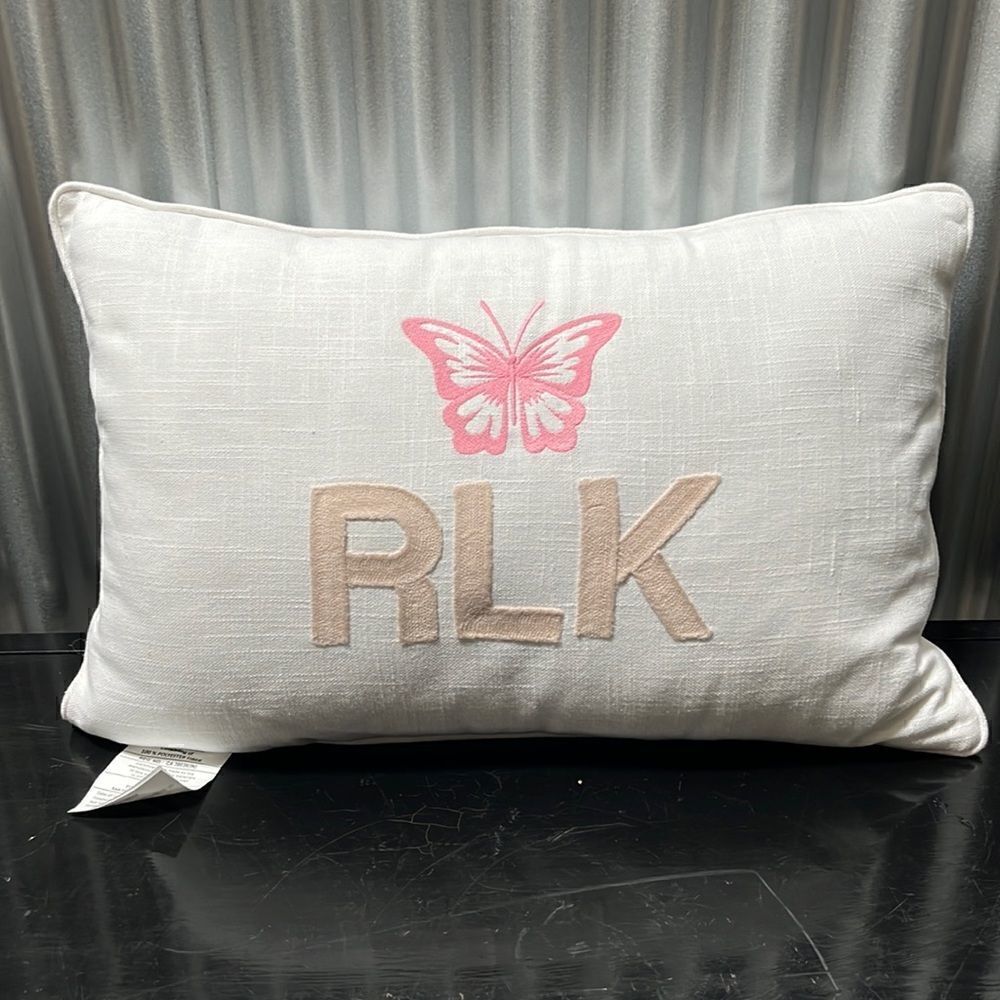 Pottery Barn new sample Embroidered RLK BUTTERFLY pillow